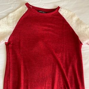 Shein Red and White lace tee